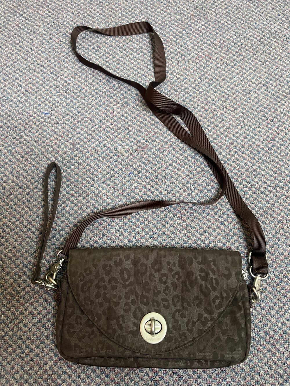 Baggallini Brown Leopard Wristlet with Crossbody Strap